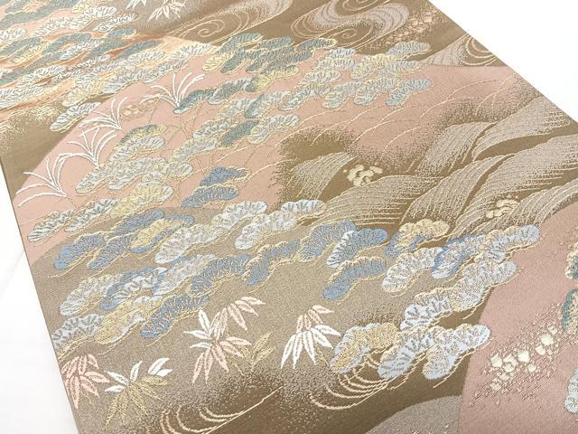 平和屋着物◎六通柄袋帯 唐織 遠山寿松文 金糸 正絹 逸品 BAAX4194qw