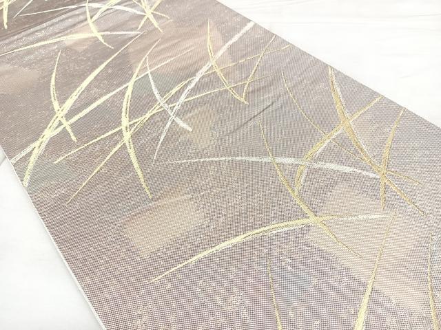 平和屋着物◎六通柄袋帯 唐織 芝草文 金糸 正絹 逸品 BAAX4197qw