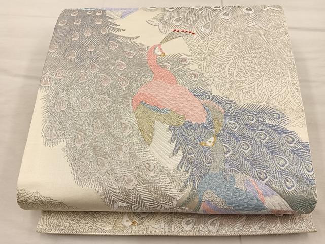 平和屋着物◎六通柄袋帯 唐織 更紗孔雀文 プラチナ箔 正絹 逸品 BAAX4214mz