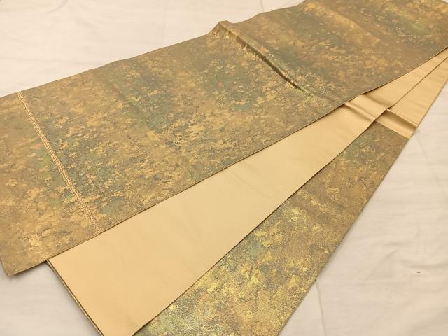 平和屋着物◎西陣 服部織物謹製 六通柄袋帯 手工芸 箔散らし こはく錦 正絹 逸品 BAAX4222mz