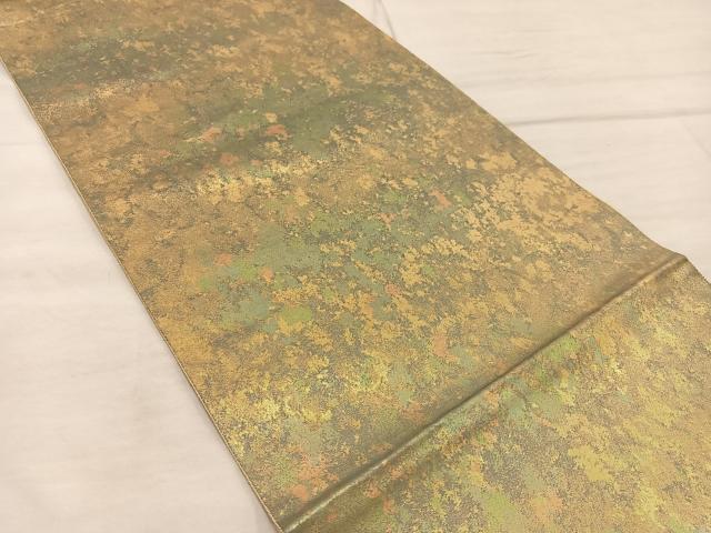 平和屋着物◎西陣 服部織物謹製 六通柄袋帯 手工芸 箔散らし こはく錦 正絹 逸品 BAAX4222mz