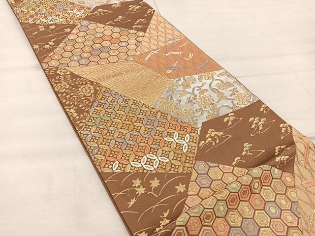 平和屋着物◎六通柄袋帯 切嵌七宝花文 金糸 正絹 逸品 BAAX4263mz