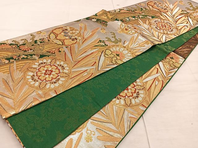 平和屋着物◎全通柄袋帯 立波花文 金銀糸 正絹 逸品 BAAX4270mz