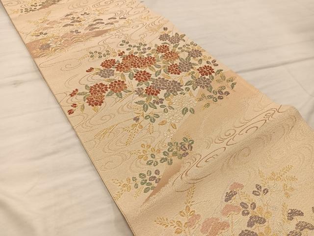 平和屋着物◎六通柄袋帯 式部 菊花文 金糸 正絹 逸品 BAAX4280mz