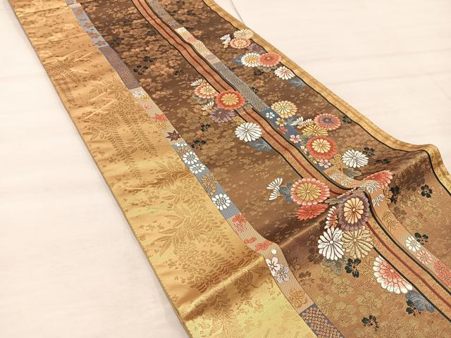 平和屋着物◎六通柄袋帯 唐織 菊花文 金糸 正絹 逸品 BAAX4294mz