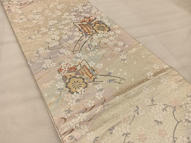 平和屋着物◎六通柄袋帯 御所車花文 金糸 正絹 逸品 BAAX4297mz