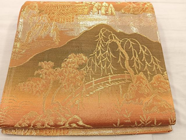 平和屋着物◎六通柄袋帯 風景文 金糸 正絹 逸品 BAAX4303mz