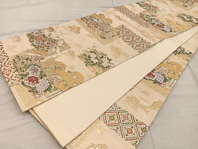 平和屋着物◎六通柄袋帯 唐織 鳳凰花文 金糸 正絹 逸品 BAAX4328mz