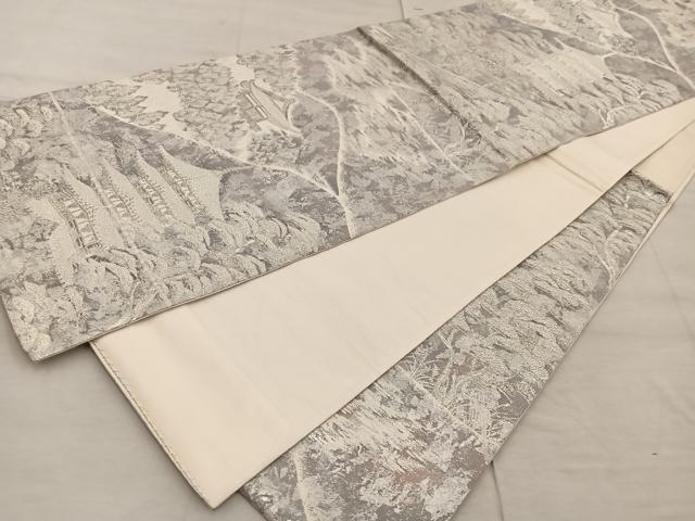 平和屋着物◎六通柄袋帯 風景文 銀糸 正絹 逸品 BAAX4335mz