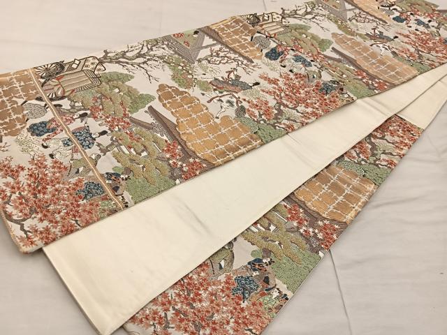 平和屋着物◎六通柄袋帯 人物風景文 金糸 正絹 逸品 BAAX4348mz