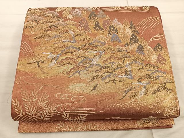 平和屋着物○六通柄袋帯 唐織 宝尽くし飛鶴花間道 金糸