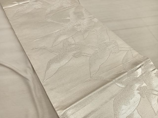 平和屋着物◎六通柄袋帯 飛鶴文 銀糸 正絹 逸品 BAAX4369mz
