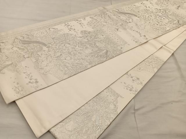 平和屋着物◎六通柄袋帯 源氏物語 プラチナ箔 正絹 逸品 BAAX4374mz