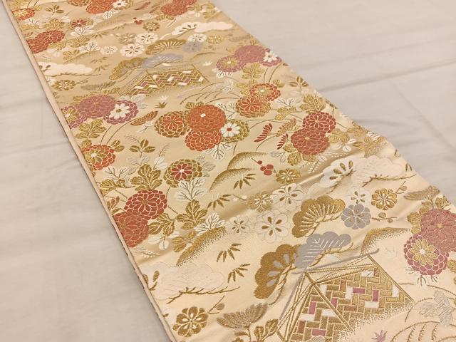平和屋着物◎全通柄袋帯 菊花文 金糸 正絹 逸品 BAAX4375mz