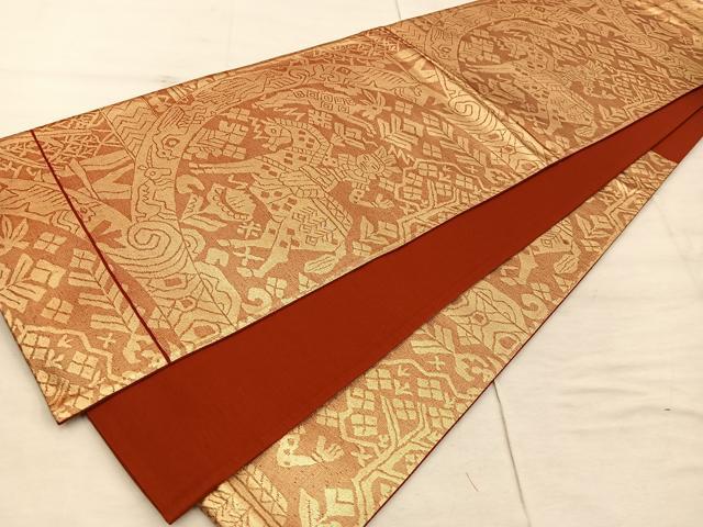 平和屋着物◎六通柄袋帯 壁画文様 金糸 正絹 逸品 BAAX4385mz