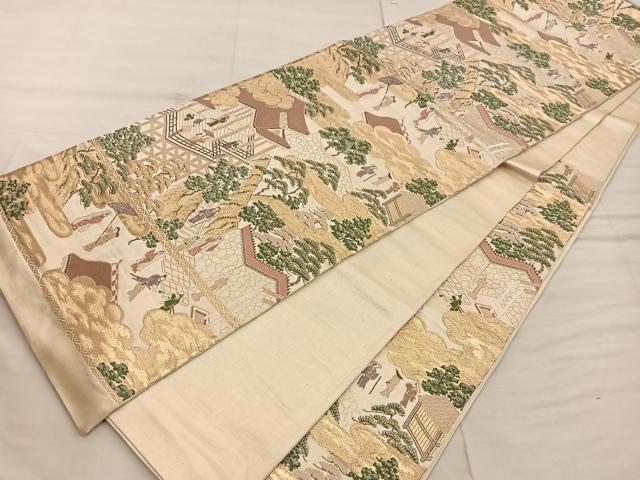 平和屋着物◎六通柄袋帯 唐織 人物風景文 金糸 正絹 逸品 BAAX4398mz
