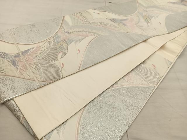 平和屋着物◎六通柄袋帯 琴錦 飛鶴文 プラチナ二重箔織 正絹 逸品 BAAX4403mz