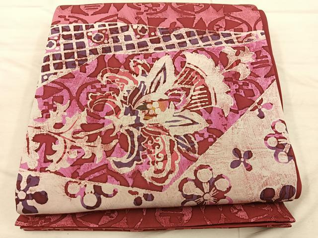 平和屋着物◎六通柄袋帯 ろうけつ染め 更紗花文 正絹 逸品 BAAX4410mz