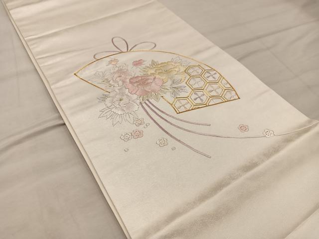 平和屋着物◎太鼓柄袋帯 総刺繍 駒刺繍 地紙亀甲花文 正絹 逸品 BAAX4431mz