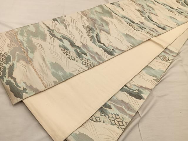 平和屋着物◎六通柄袋帯 流水吉祥文 金糸 正絹 逸品 BAAX4445mz