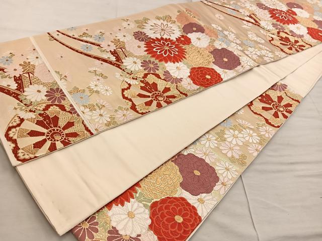 平和屋着物◎六通柄袋帯 唐織 花車文 金糸 正絹 逸品 BAAX4447mz