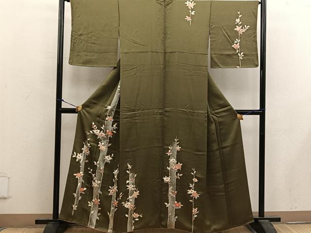 平和屋着物＊夏物　小紋　紗　芝葉文　正絹　逸品　AABB2541jd 平和屋着物＊夏物 小紋 紗 草花文 洗える着物 未使用 AABD8973jd