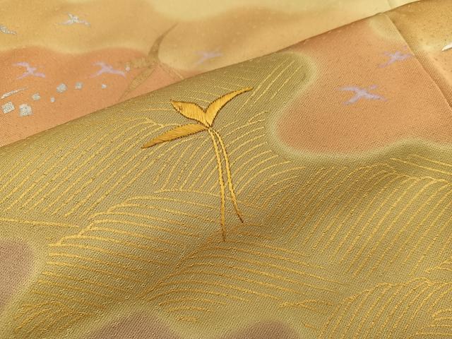 平和屋着物■訪問着 刺繍 流水花文 暈し染め 金銀彩 正絹 逸品 BAAX4460mz