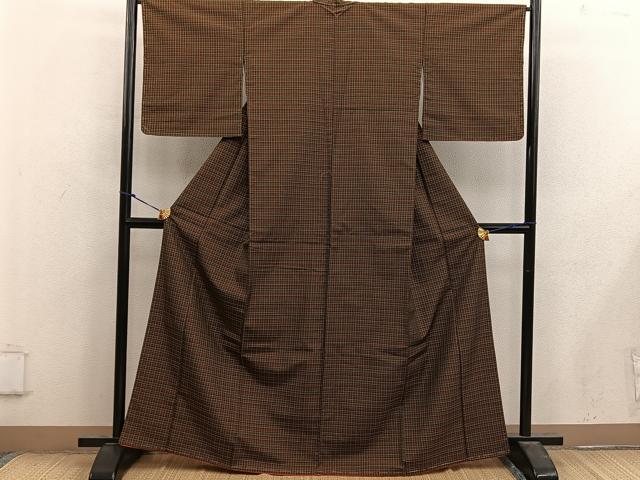 平和屋着物■本場縞大島紬 格子柄 正絹 逸品 未使用 BAAX4471mz