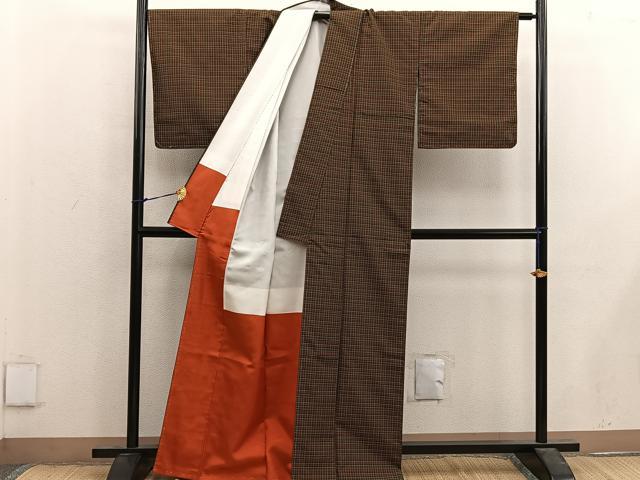 平和屋着物■本場縞大島紬 格子柄 正絹 逸品 未使用 BAAX4471mz
