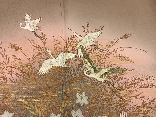 平和屋着物■訪問着 飛鶴花文 暈し染め 金彩 鈴乃屋扱い 正絹 逸品 BAAX4474mz