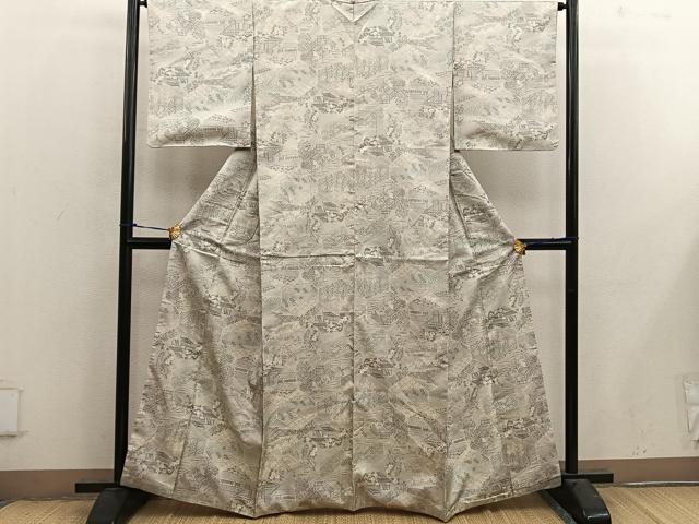 平和屋着物■上質な紬 風景花文 正絹 逸品 BAAX4477mz
