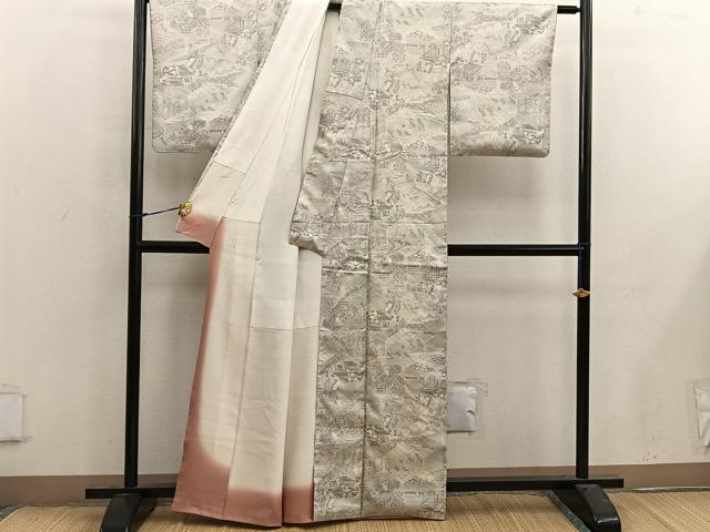 平和屋着物■上質な紬 風景花文 正絹 逸品 BAAX4477mz