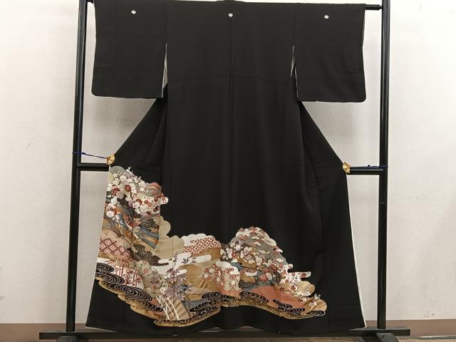 平和屋着物■豪華黒留袖 花鳥文 金彩 正絹 逸品 BAAX4478mz