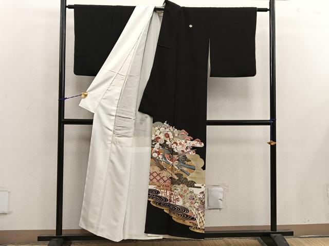 平和屋着物■豪華黒留袖 花鳥文 金彩 正絹 逸品 BAAX4478mz