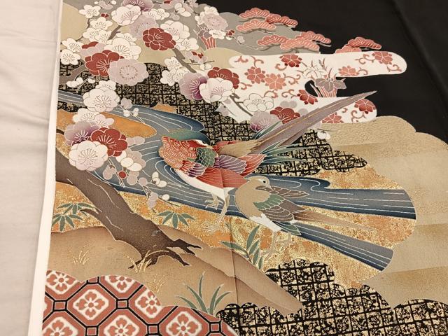 平和屋着物■豪華黒留袖 花鳥文 金彩 正絹 逸品 BAAX4478mz