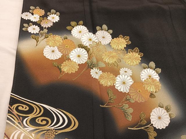 平和屋着物■豪華黒留袖 駒刺繍 地紙菊花文 暈し染め 金彩 正絹 逸品 BAAX4480mz
