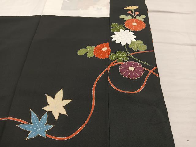 平和屋着物■豪華黒留袖 駒刺繍 草花文 金彩 正絹 逸品 BAAX4488mz