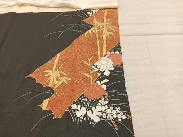 平和屋着物■豪華黒留袖 駒刺繍 笹竹花文 金彩 正絹 逸品 BAAX4522mz