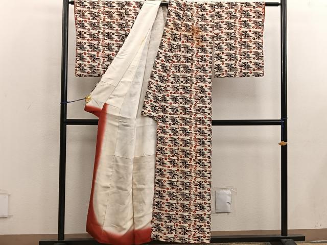 平和屋着物■上質な小紋 型染め 幾何学花文 正絹 逸品 BAAX4571mz