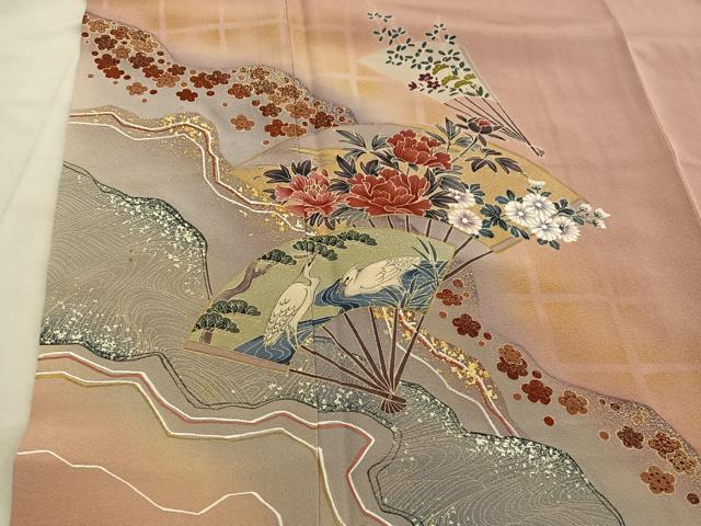 平和屋着物■訪問着 扇面花鳥文 暈し染め 金彩 松坂屋扱い 正絹 逸品 BAAX4582mz