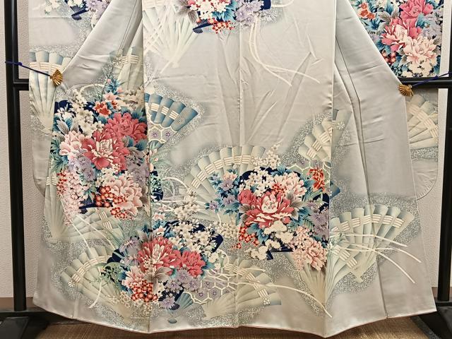 平和屋着物■豪華振袖 駒刺繍 牡丹花文 銀彩 正絹 逸品 BAAX4586mz