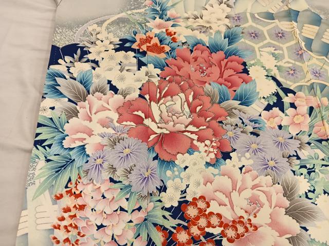 平和屋着物■豪華振袖 駒刺繍 牡丹花文 銀彩 正絹 逸品 BAAX4586mz
