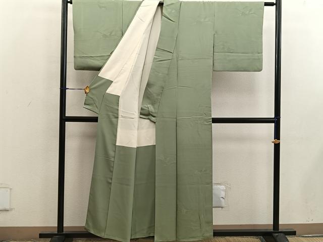 平和屋着物■上質な色無地 草葉地紋 若葉色 正絹 逸品 BAAX4590mz