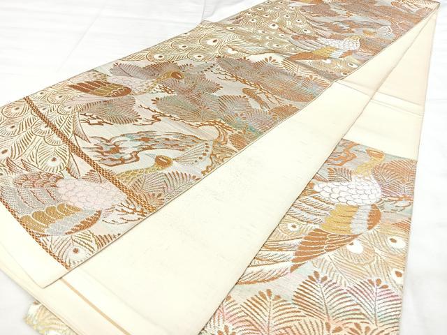 平和屋着物◎六通柄 本袋帯 唐織 孔雀松文 金糸 正絹 逸品 BAAX4605qw