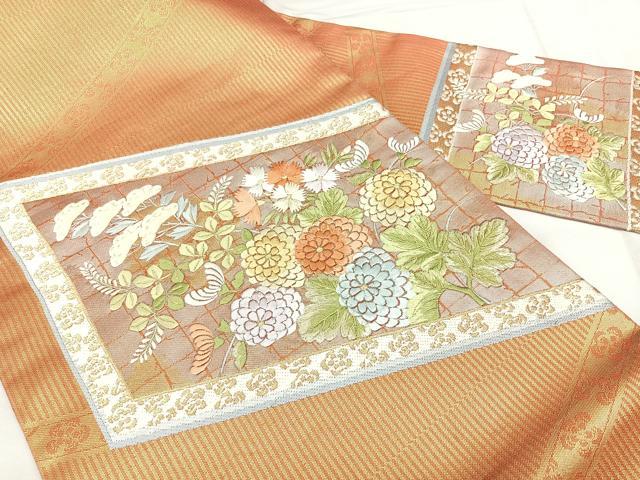 平和屋着物◎九寸名古屋帯 刺繍 檜垣花文 金銀糸 正絹 逸品 BAAX4607qw