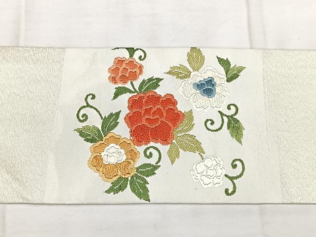平和屋着物◎九寸名古屋帯 唐織 草花文 金銀糸 正絹 逸品 BAAX4608qw