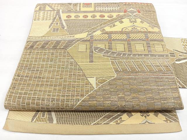 平和屋着物●本場筑前博多織　八寸名古屋帯　間道　金糸　正絹　逸品　DABA1246ps 平和屋着物□極上 本場筑前博多織 八寸名古屋帯 花唐草間道 逸品