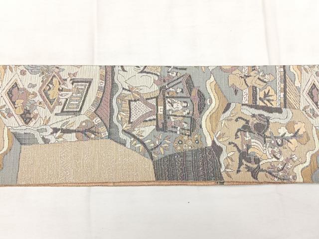 平和屋着物◎八寸名古屋帯 人物文 銀糸 正絹 逸品 BAAX4635qw