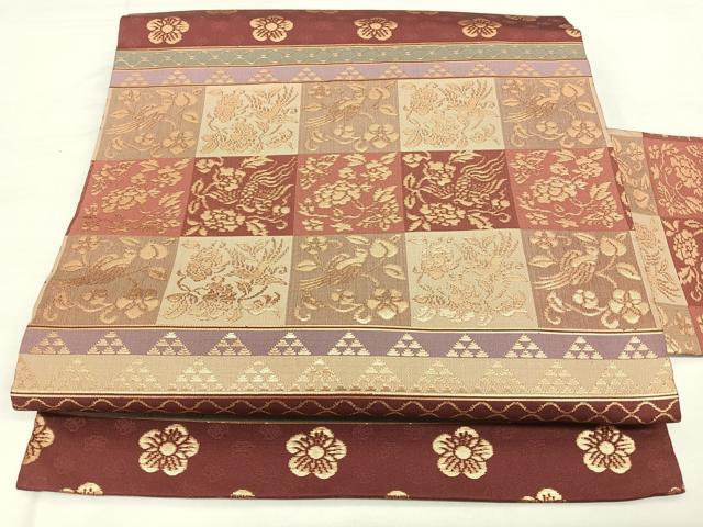 平和屋着物◎九寸名古屋帯 ?段花鳥文 金糸 正絹 逸品 BAAX4636qw