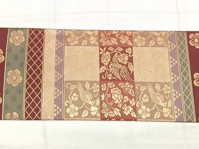 平和屋着物◎九寸名古屋帯 横段花鳥文 金糸 正絹 逸品 BAAX4636qw